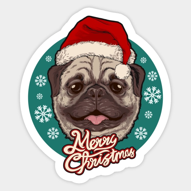 Cute Christmas Pug with Santa Hat Sticker by SLAG_Creative